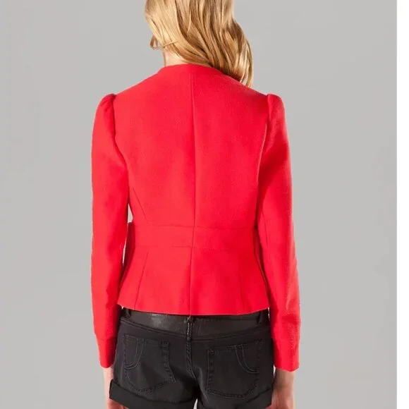 Maje Paris Abitibi Gathered Sleeve Jacket Pink Size FR 38/ US M